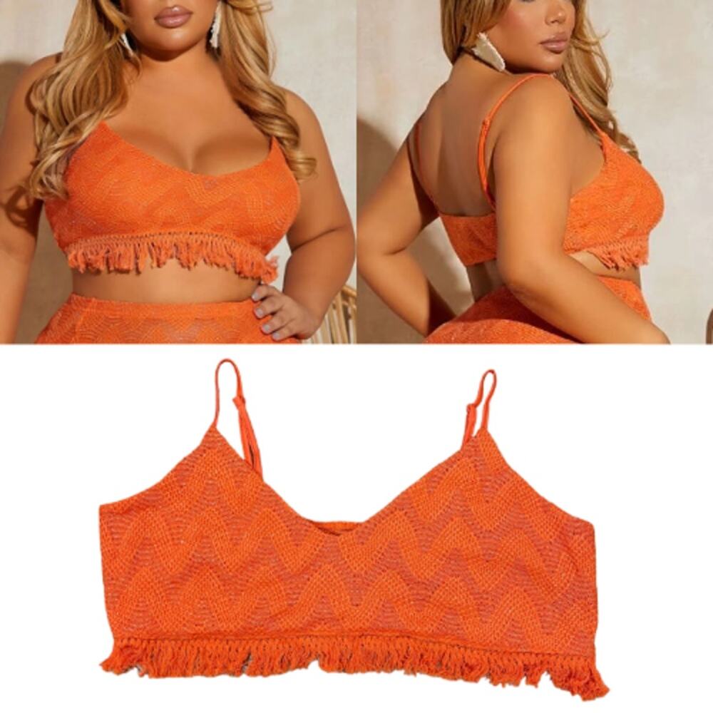 Shein | Sexy Curve NWT Orange Fringe Hem Crochet Crop Top